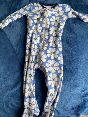 Primary Blue Floral Zip Footed Pajamas with White Flowers